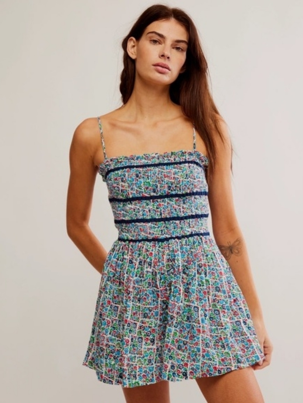 🪷NWT Free People Bali Checked Out Romper In Gardenia Combo, Size L 🌙